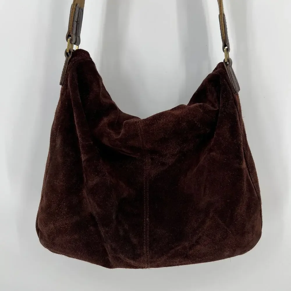 Vtg Lauren Ralph Lauren Hobo Bag Chocolate Brown Suede Leather Shoulder Purse